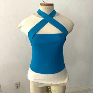 Alice + Olivia TURQUOISE BLUE Front CROSS Back tie Halter Top Sz M